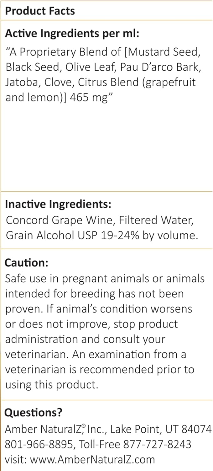 Amber NaturalZ Vibactra Plus Herbal Supplement for Pets | Immune Health Support | 4oz Glass Bottle | Made in USA