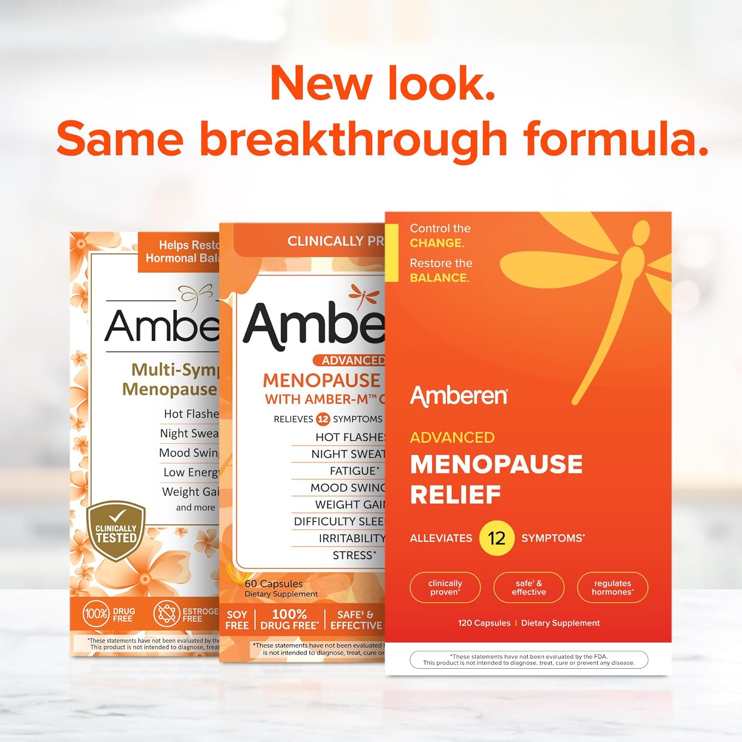 Amberen Menopause Relief - Clinically Proven to Alleviate 12 Symptoms, Including Hot Flashes and Mood Swings. 2 Month Supply.