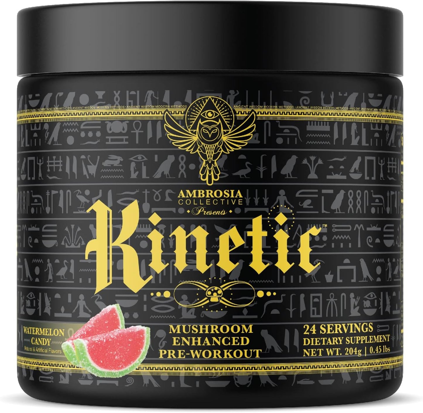 Ambrosia Kinetic Organic Preworkout with Mushroom Enhanced Nootropic Superfood Powder for Energy - Watermelon Candy Flavor