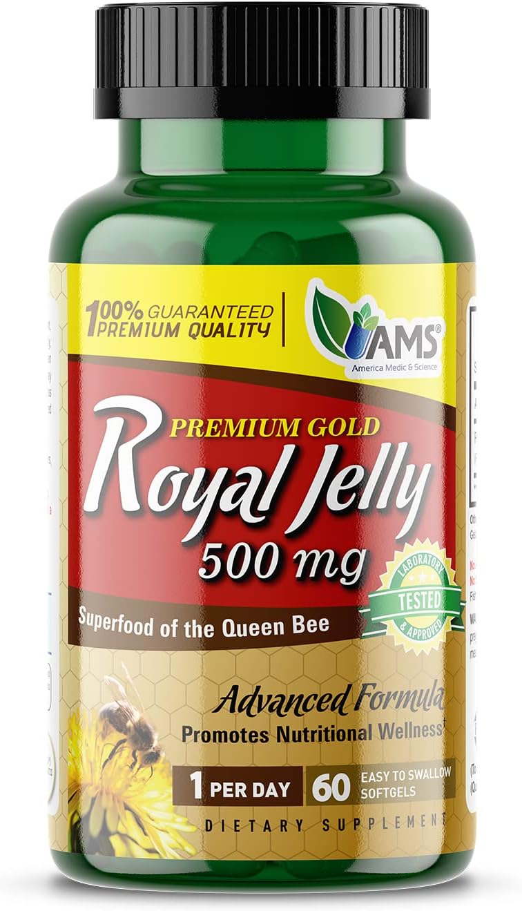 America Medic & Science Royal Jelly 500mg Softgels - Immunity & Fertility Support for Women - Skin, Liver, Heart, Brain Health - Queen Bee Superfood
