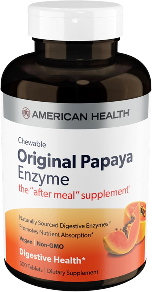 American Health Papaya Digestive Enzyme Chewable Tablets - Supports Digestion and Nutrient Absorption - 600 Count