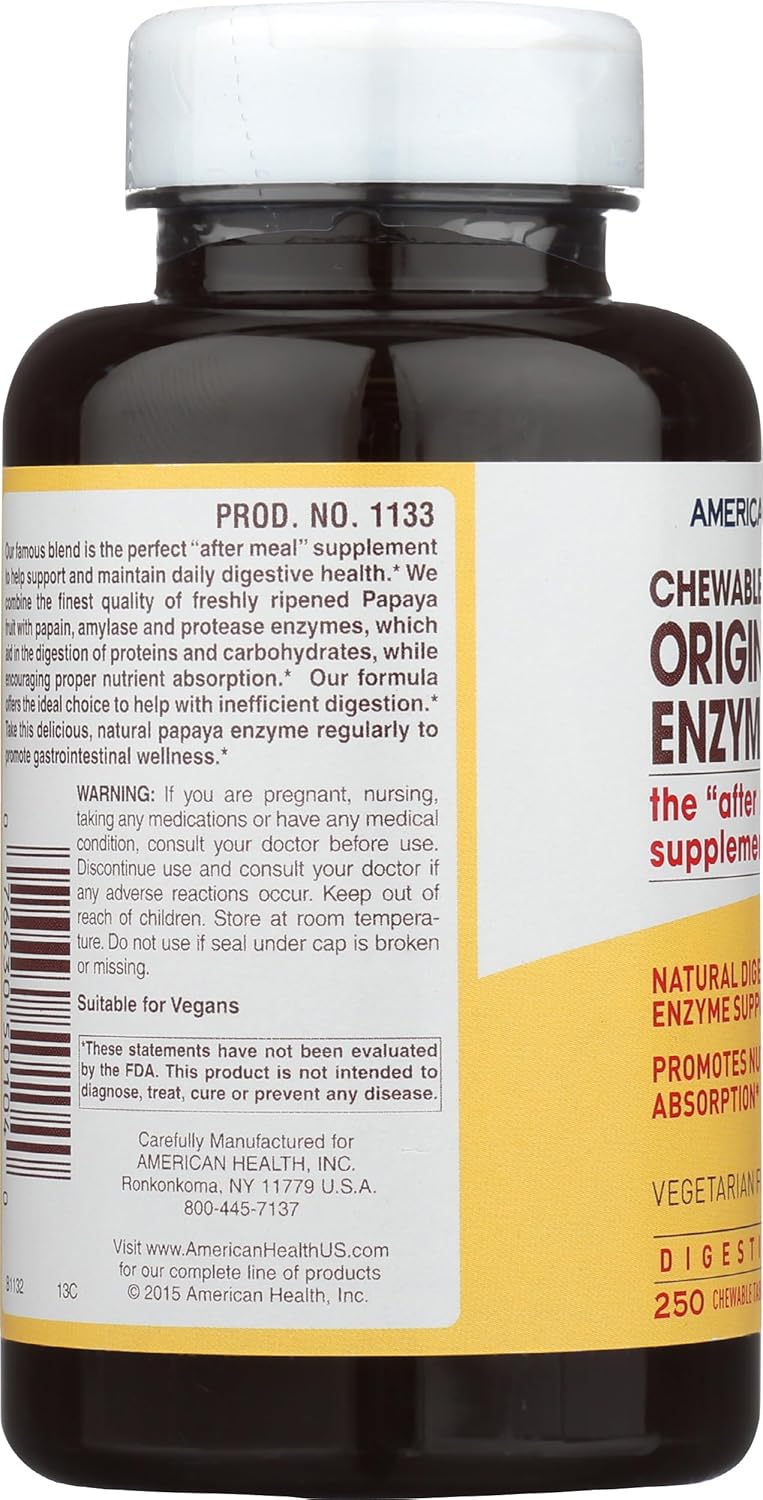 American Health Papaya Enzyme Plus Dietary Supplement, 250 Count Bottle