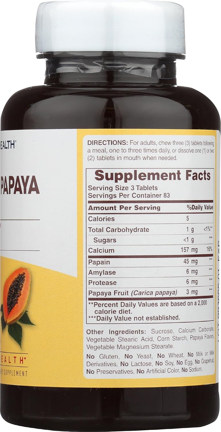 American Health Papaya Enzyme Plus Dietary Supplement, 250 Count Bottle