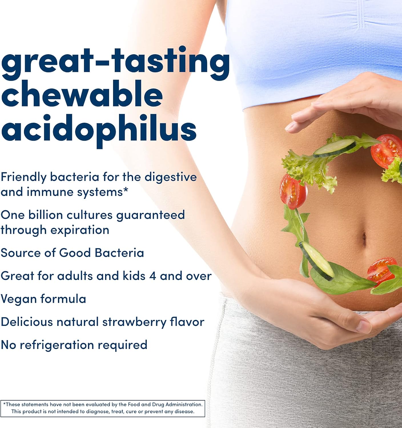 AMERICAN HEALTH Strawberry Acidophilus Chewable Tablets - 1 Billion Live Cultures for Digestive & Immune Health - 60 Count