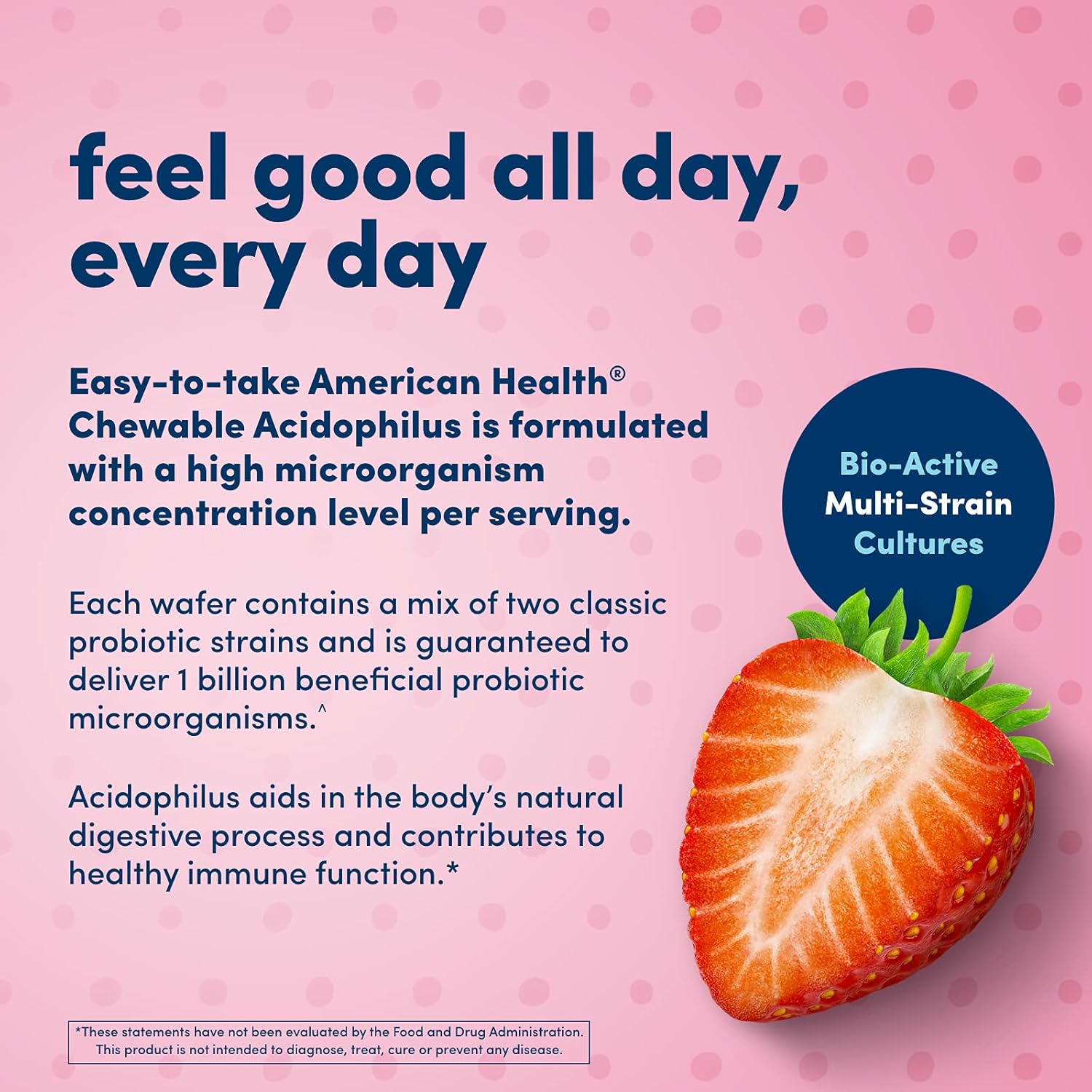 AMERICAN HEALTH Strawberry Acidophilus Chewable Tablets - 1 Billion Live Cultures for Digestive & Immune Health - 60 Count