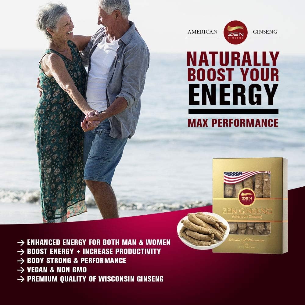 American Wisconsin Ginseng Super Long Jumbo Root 4oz - Boost Performance & Mental Health for Men & Women with Zen Ginseng