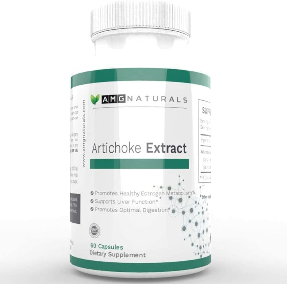 AMG Naturals Artichoke Leaf Extract Capsules: Rich in Cynarin for Digestive Health & Estrogen Metabolism - Varying Package Sizes