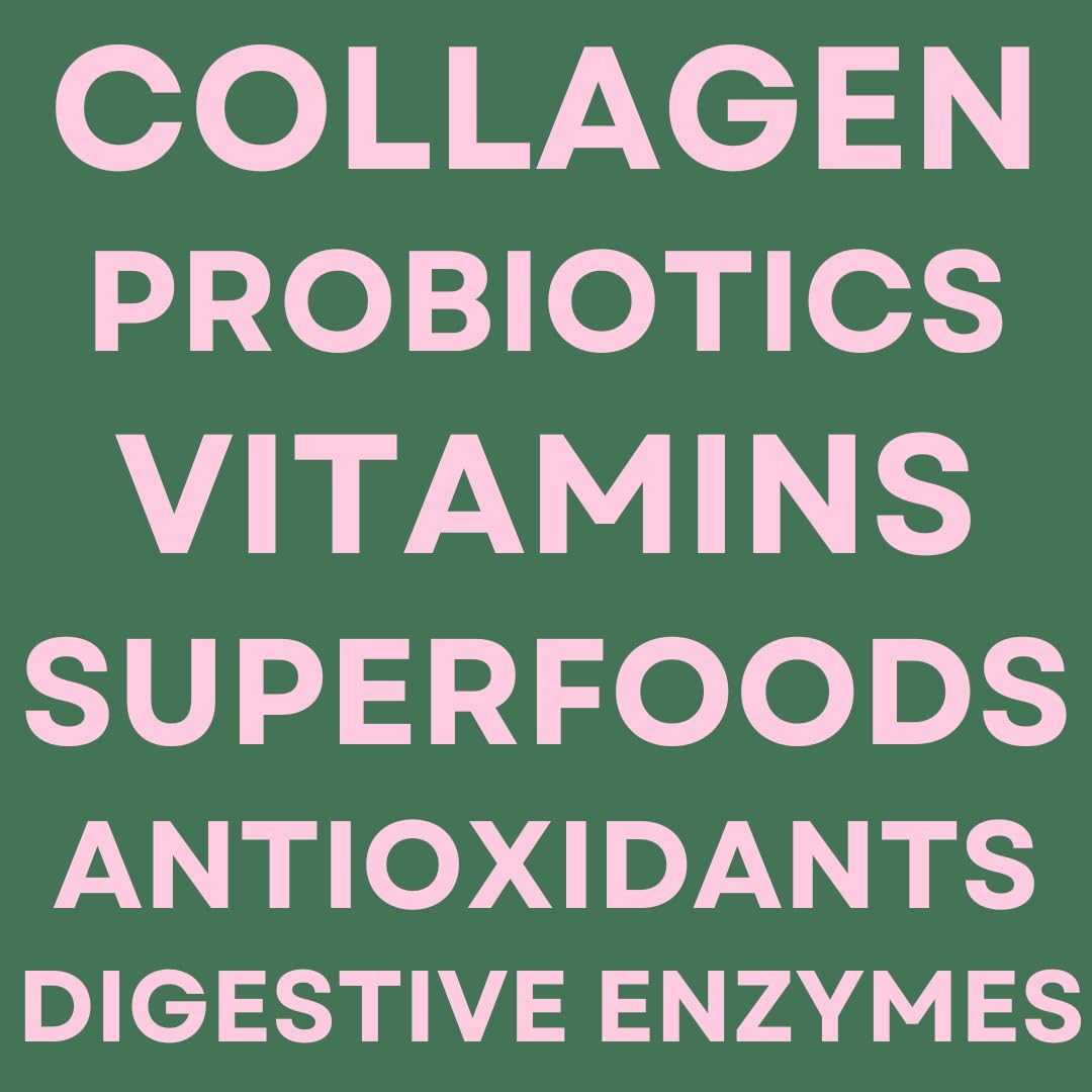 Ami Fitness Glow Greens Powder with Collagen, Probiotics, and Superfoods for Gut Health and Radiant Skin - Mango Juice Mix, 30 Servings