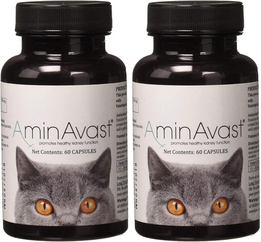 AminAvast Kidney Support Supplement for Cats & Small Dogs 300mg 2-Pack - Promotes Natural Kidney Function - Aids Health & Vitality of Aging Kidneys - 60 Sprinkle Capsules - Easy Administered