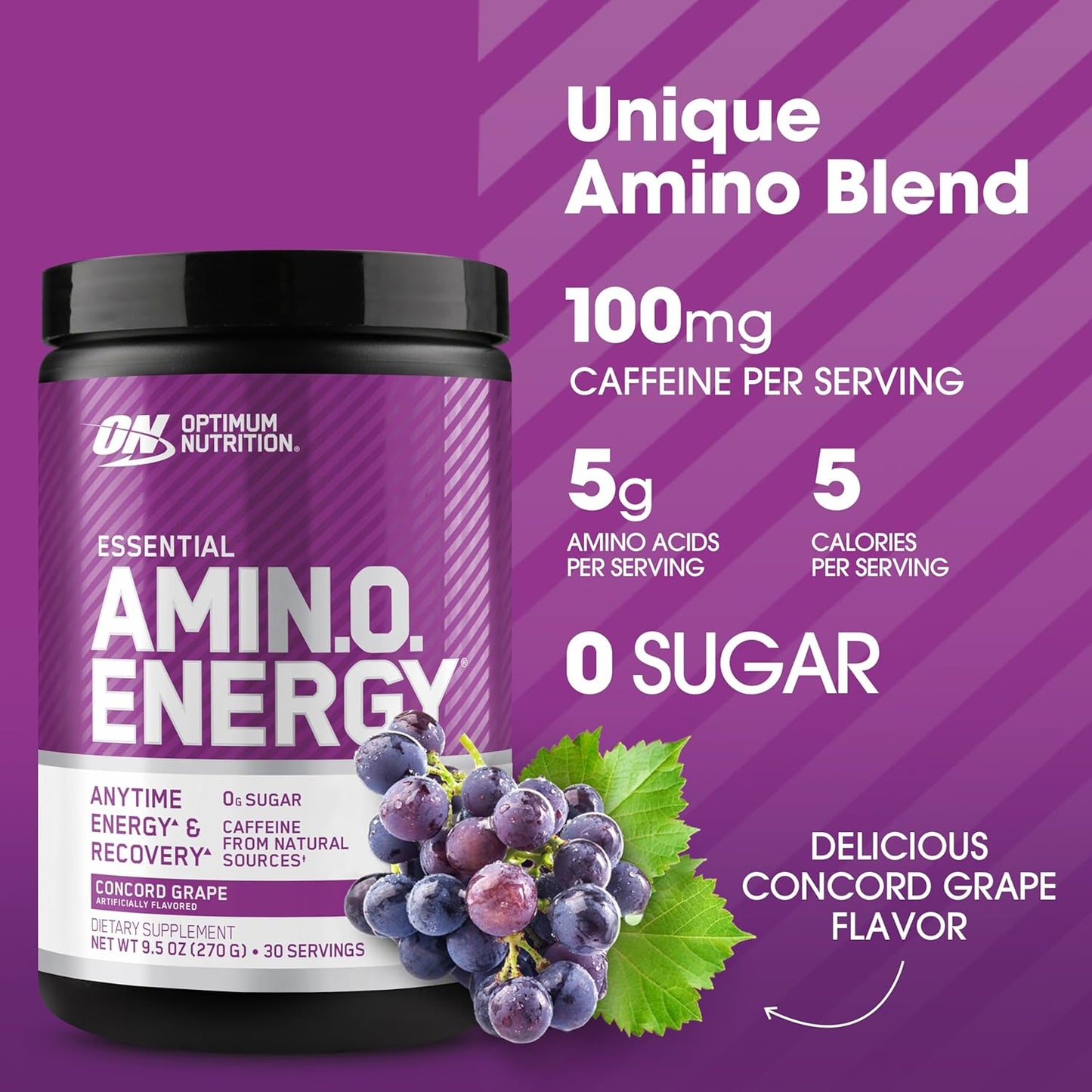 Amino Energy Pre Workout Powder with Green Tea, BCAA, Amino Acids, Green Coffee Extract - Keto Friendly Energy Drink, Concord Grape, 30 Servings