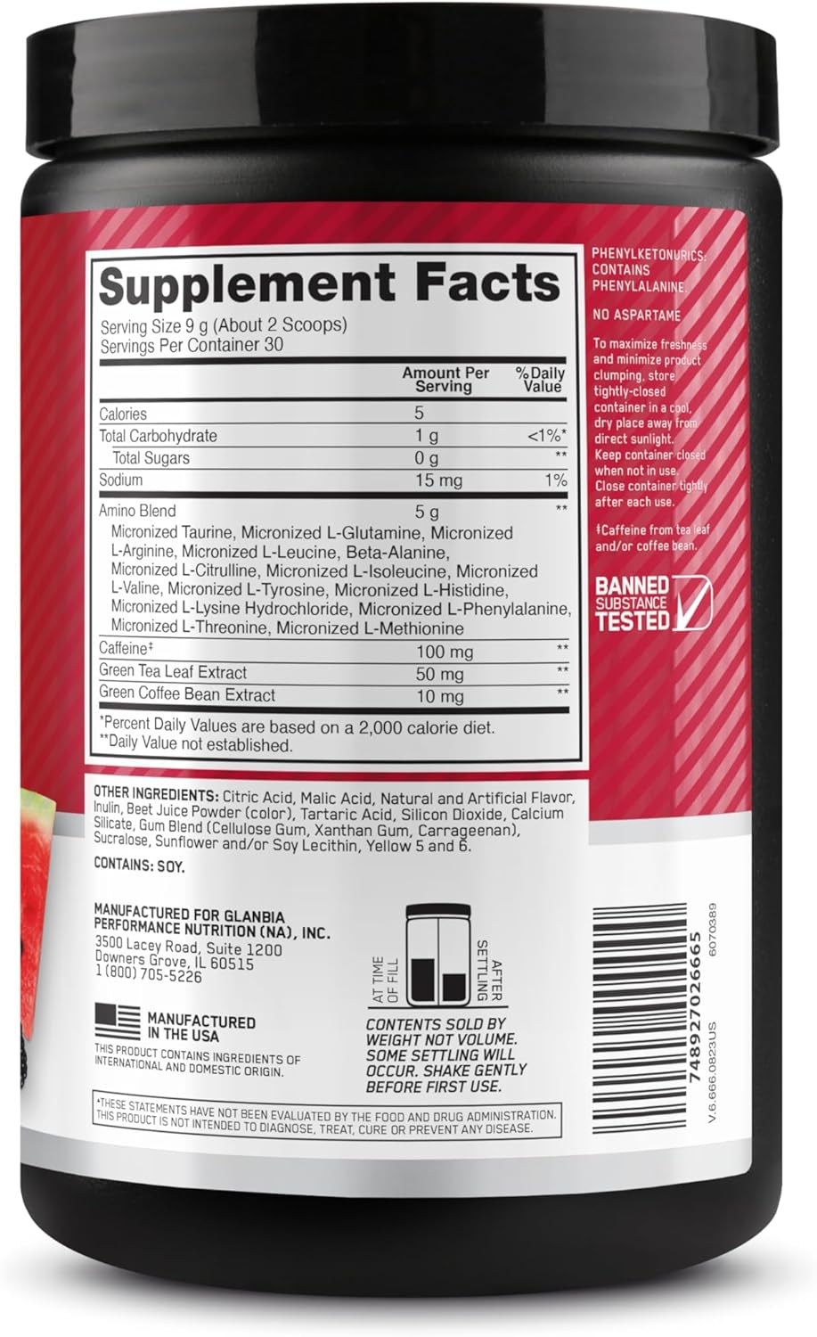 Amino Energy Pre Workout Powder with Green Tea, BCAA, Amino Acids, Green Coffee Extract - Fruit Fusion Flavor, 30 Servings