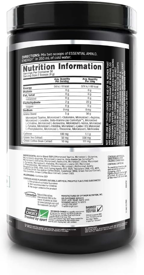 Amino Energy Pre Workout Powder with Green Tea, BCAA, Amino Acids - Pineapple Flavor, Keto Friendly - 30 Servings