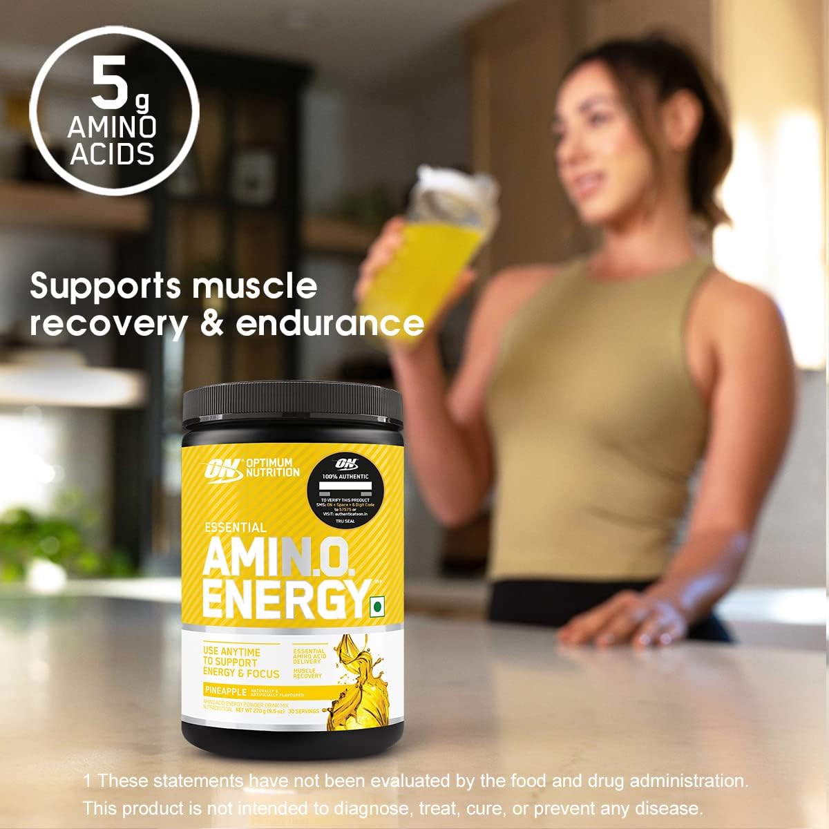 Amino Energy Pre Workout Powder with Green Tea, BCAA, Amino Acids - Pineapple Flavor, Keto Friendly - 30 Servings