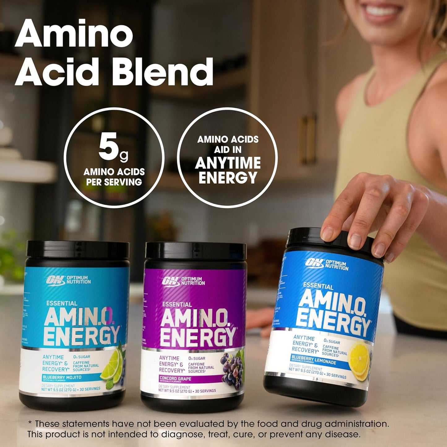 Amino Energy Pre Workout Powder with Green Tea, BCAA, Amino Acids, Green Coffee Extract - Keto Friendly Energy Drink, Concord Grape, 30 Servings