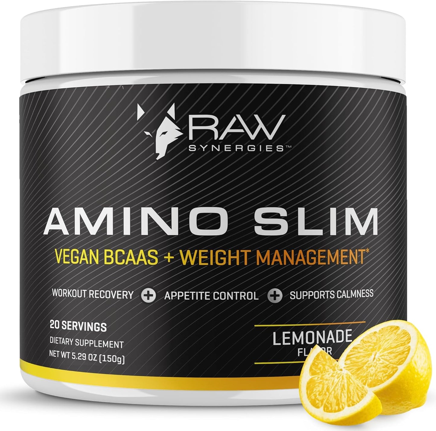 Amino Slim by RAW Synergies - Vegan BCAA Weight Loss Drink for Women with L-Glutamine, Post Workout Recovery, Fat Burning, Appetite Suppressant, Metabolism Booster & Stress Relief