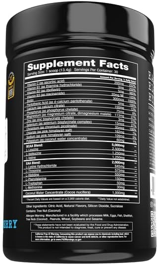 AminoEVolution Blue Raspberry Powder: BCAA's, EAA's, Electrolytes for Muscle Support & Recovery - Keto-Friendly Pre Workout for Men & Women - 30 Servings