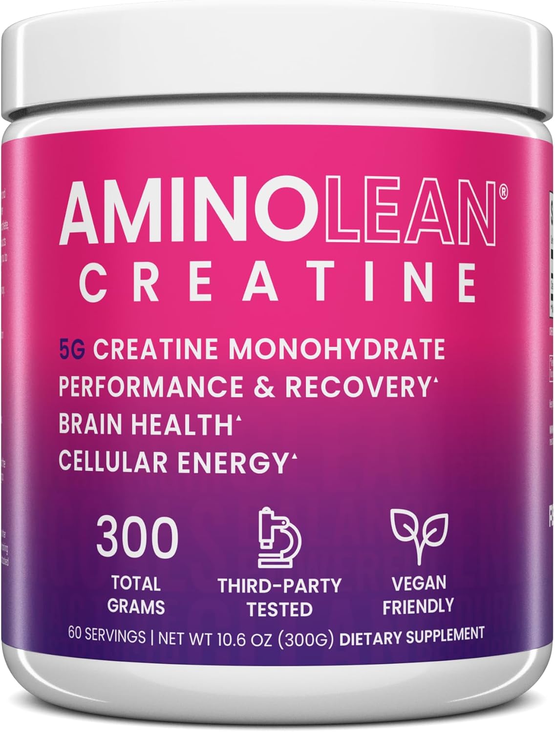 AminoLean Creatine Monohydrate Powder - Pure Micronized Supplement for Strength and Recovery - 300g