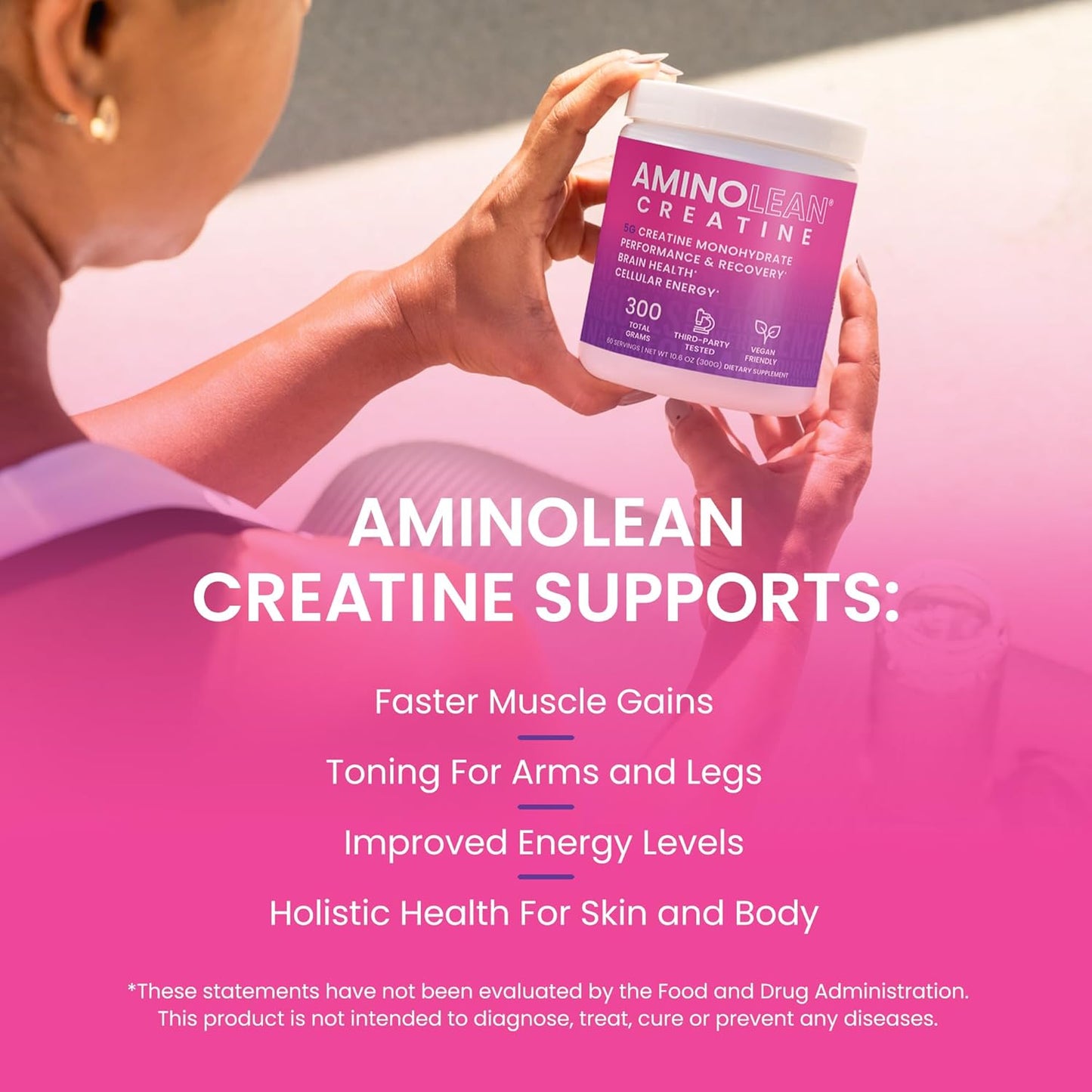 AminoLean Creatine Monohydrate Powder - Pure Micronized Supplement for Strength and Recovery - 300g