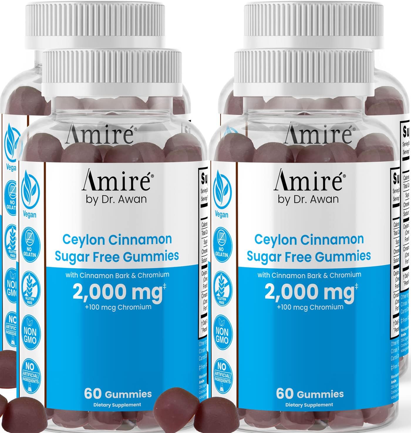 Amire Ceylon Cinnamon Sugar Free Gummies 240ct - 4 Month Supply for Overall Health