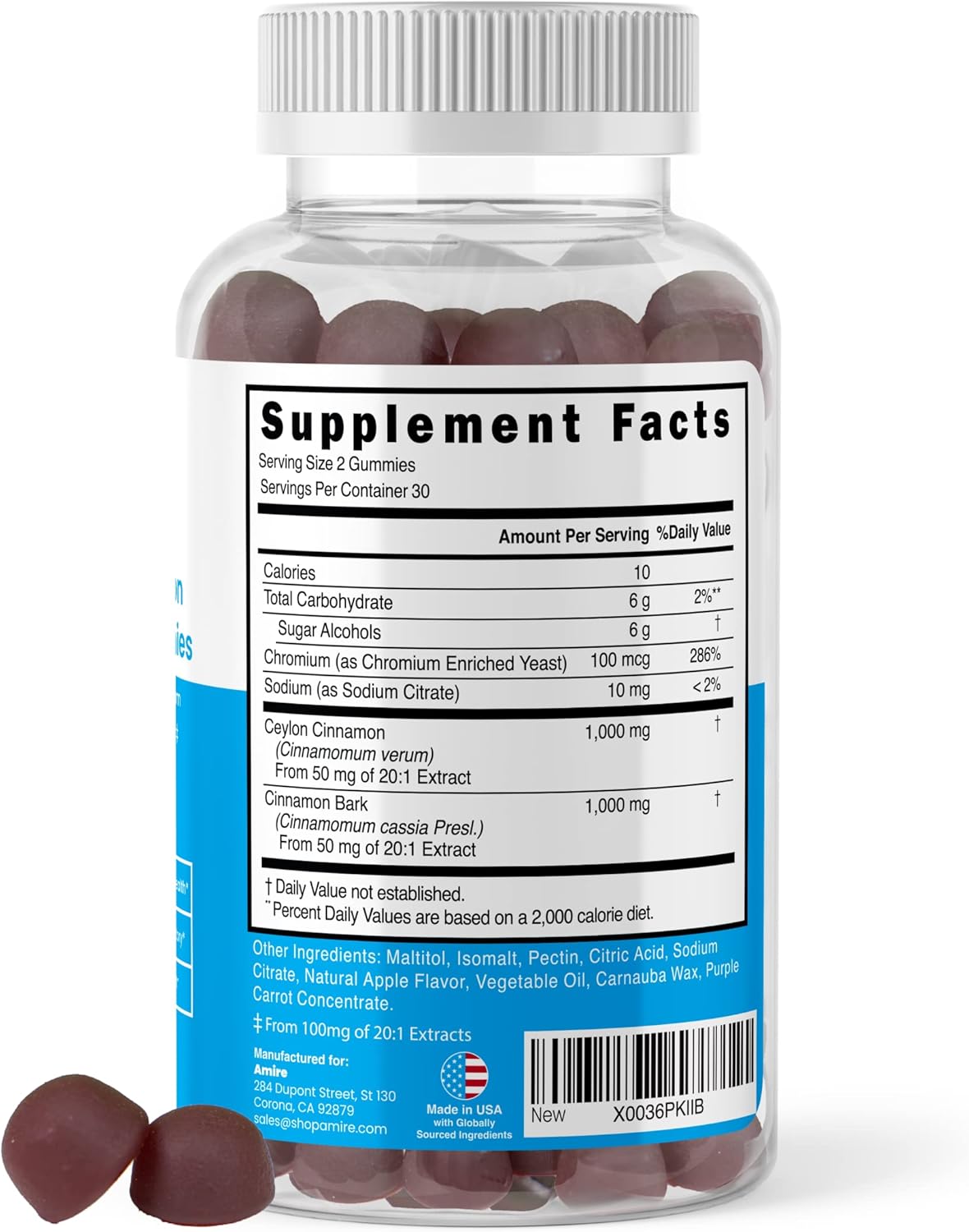 Amire Ceylon Cinnamon Sugar Free Gummies 240ct - 4 Month Supply for Overall Health