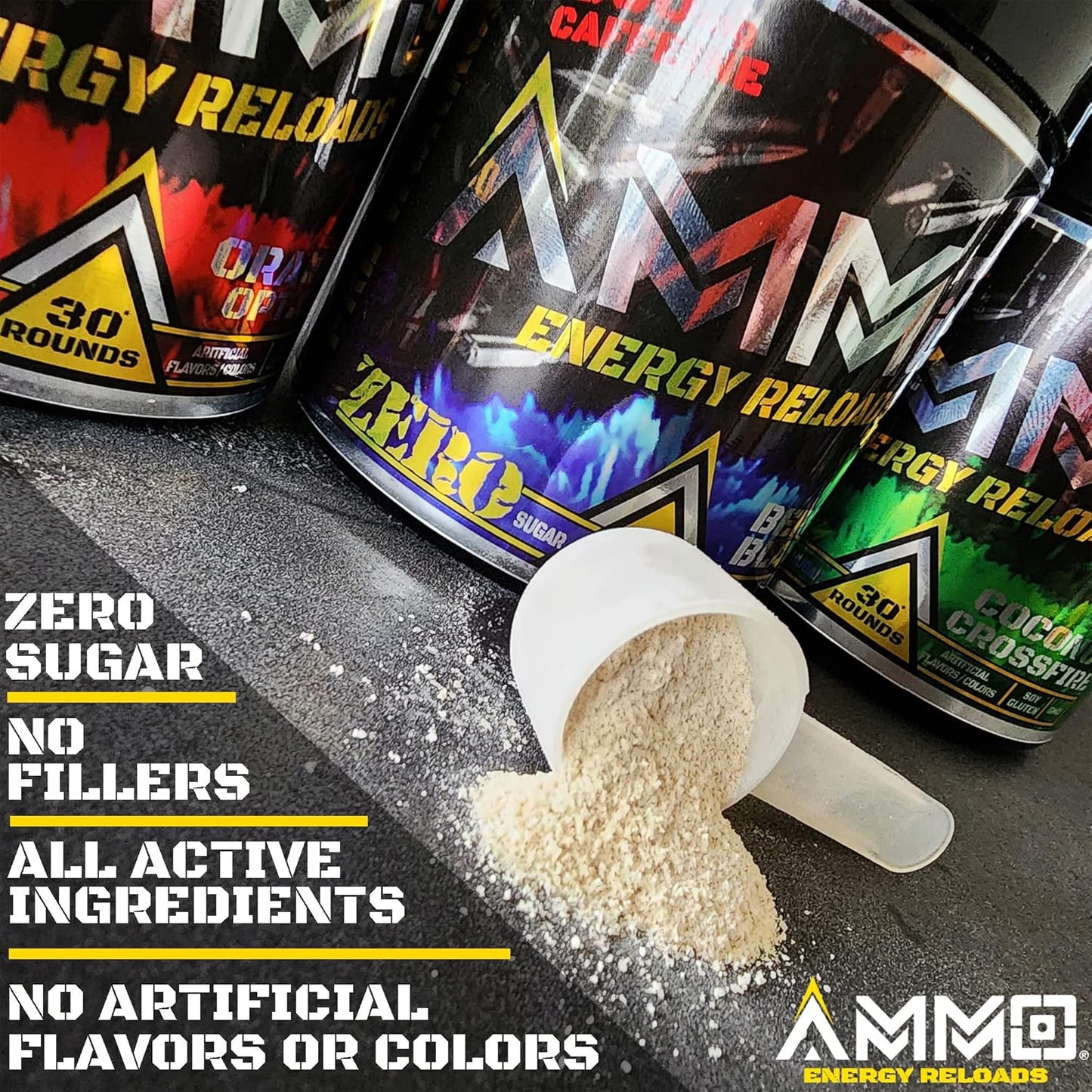AMMO ® Energy Reloads™ Berry Blast Pre Workout Powder - Zero Sugar, 300mg Caffeine, Vital Aminos, Electrolytes - No Artificial Flavors/Colors