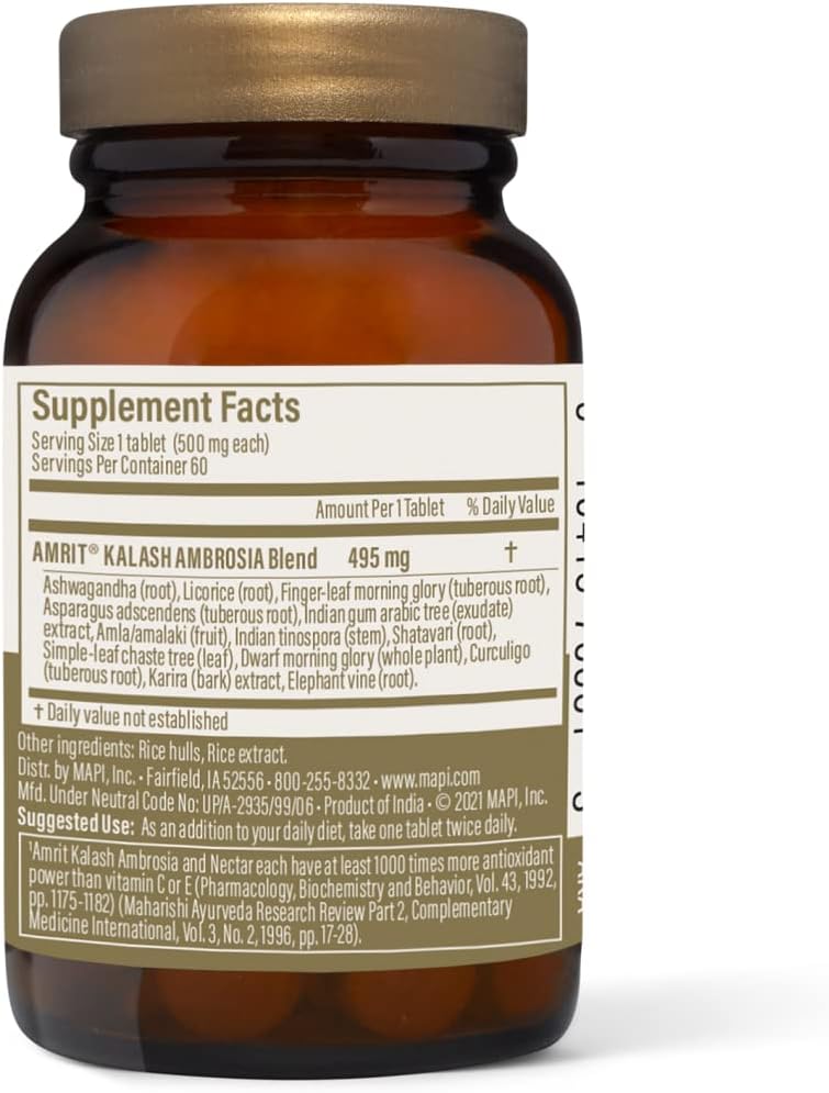 Amrit Kalash Ambrosia Herbal Supplement | Natural Antioxidant for Brain & Immunity Health | Proven Chemotoxicity Support