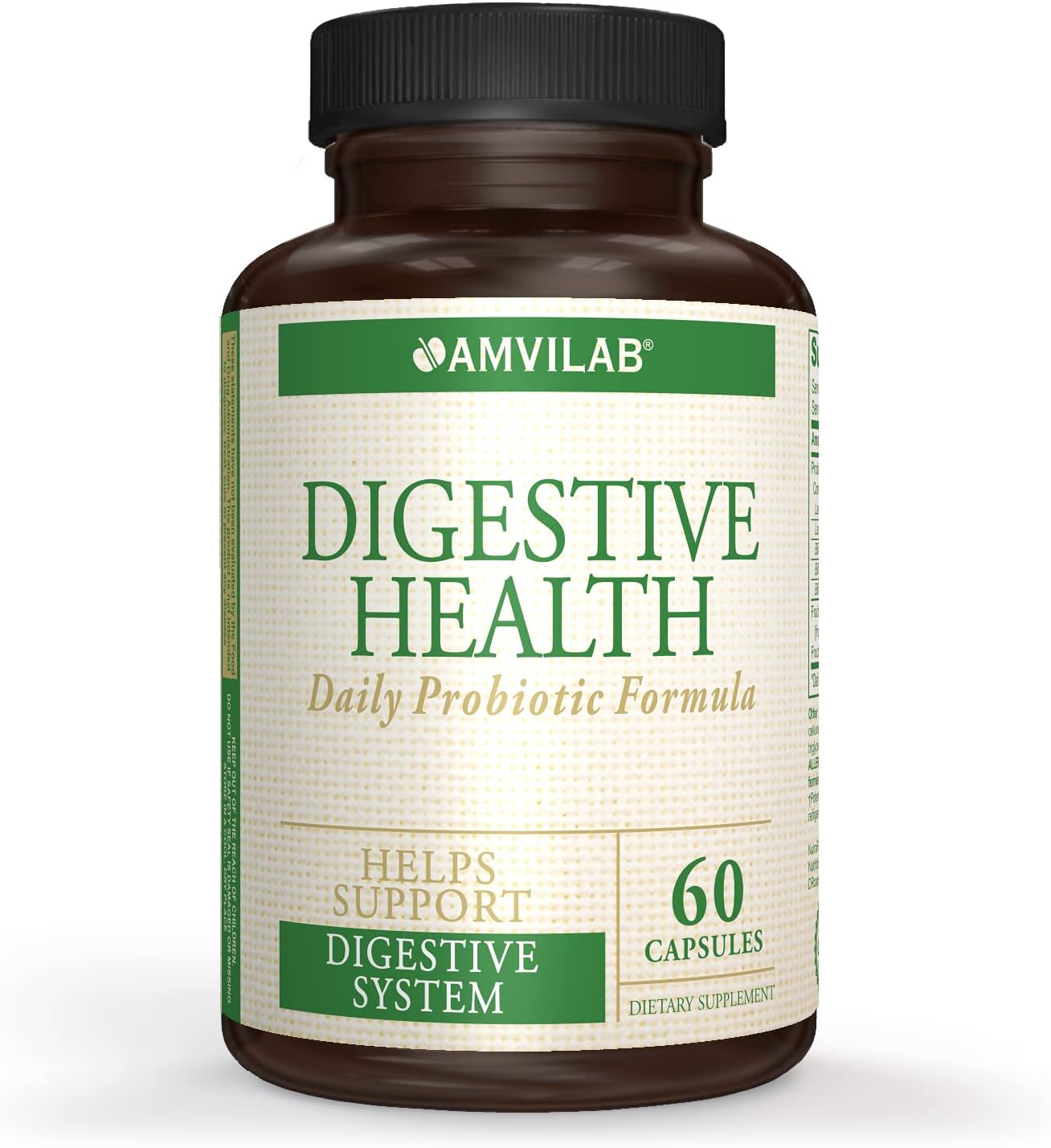 AMVILAB Daily Probiotic Supplement for Digestive Health - 7 Billion CFUs, 5 Essential Strains, Supports Intestinal and Immune Health - 60 Capsules
