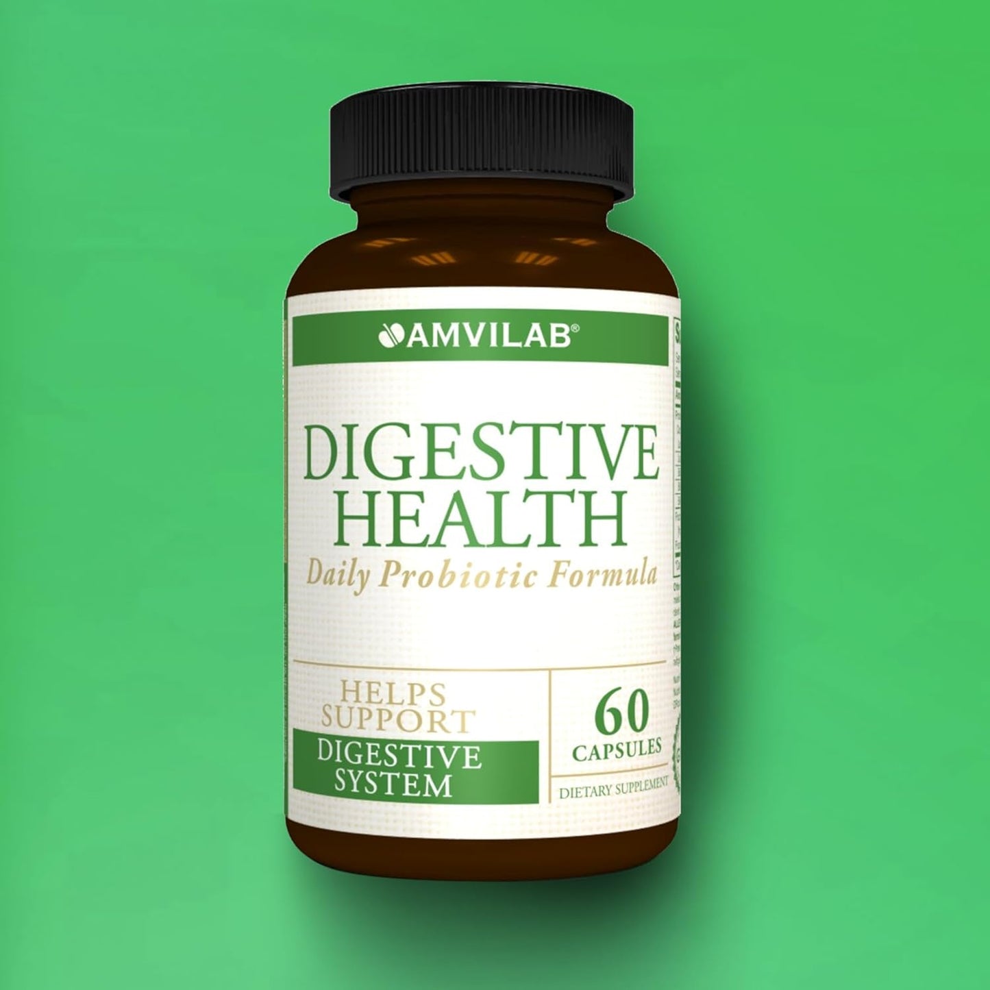 AMVILAB Daily Probiotic Supplement for Digestive Health - 7 Billion CFUs, 5 Essential Strains, Supports Intestinal and Immune Health - 60 Capsules
