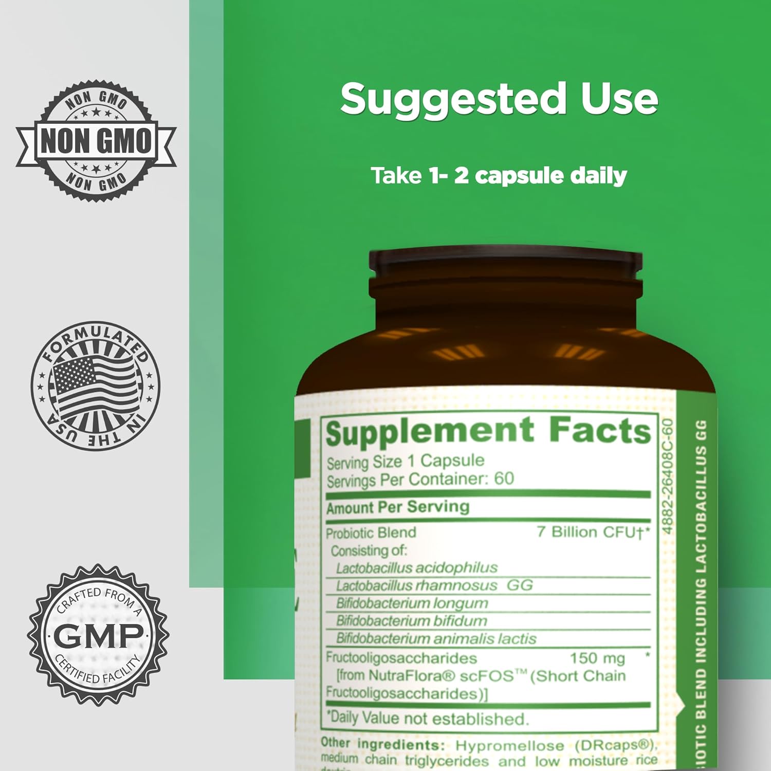 AMVILAB Daily Probiotic Supplement for Digestive Health - 7 Billion CFUs, 5 Essential Strains, Supports Intestinal and Immune Health - 60 Capsules