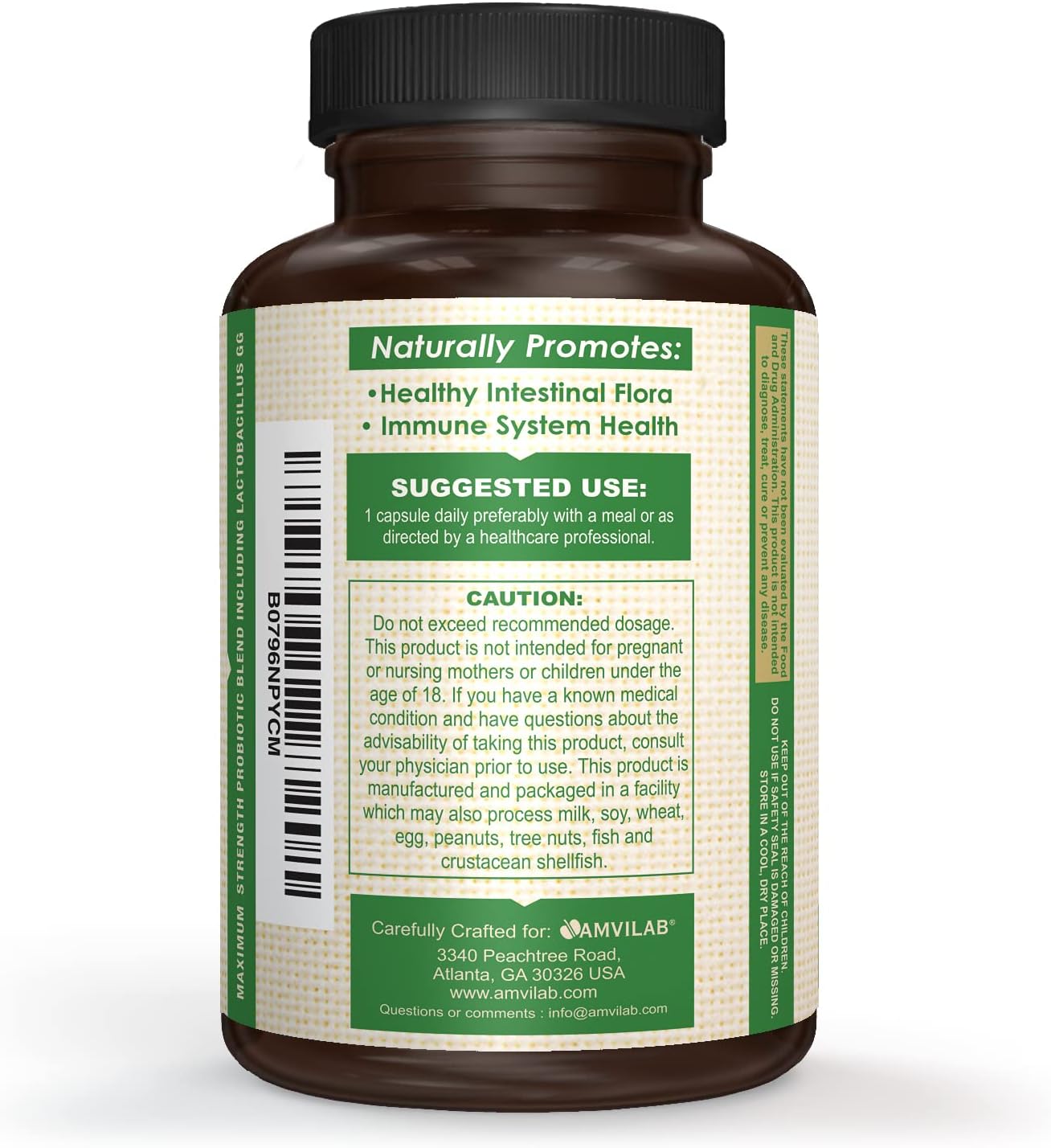 AMVILAB Daily Probiotic Supplement for Digestive Health - 7 Billion CFUs, 5 Essential Strains, Supports Intestinal and Immune Health - 60 Capsules