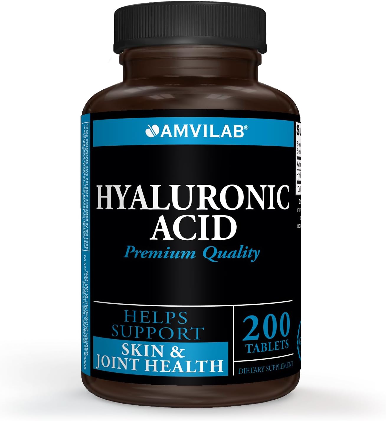 AMVILAB Hyaluronic Acid Tablets | 100 mg | Gluten Free & Non-GMO | 200 Supplement Capsules