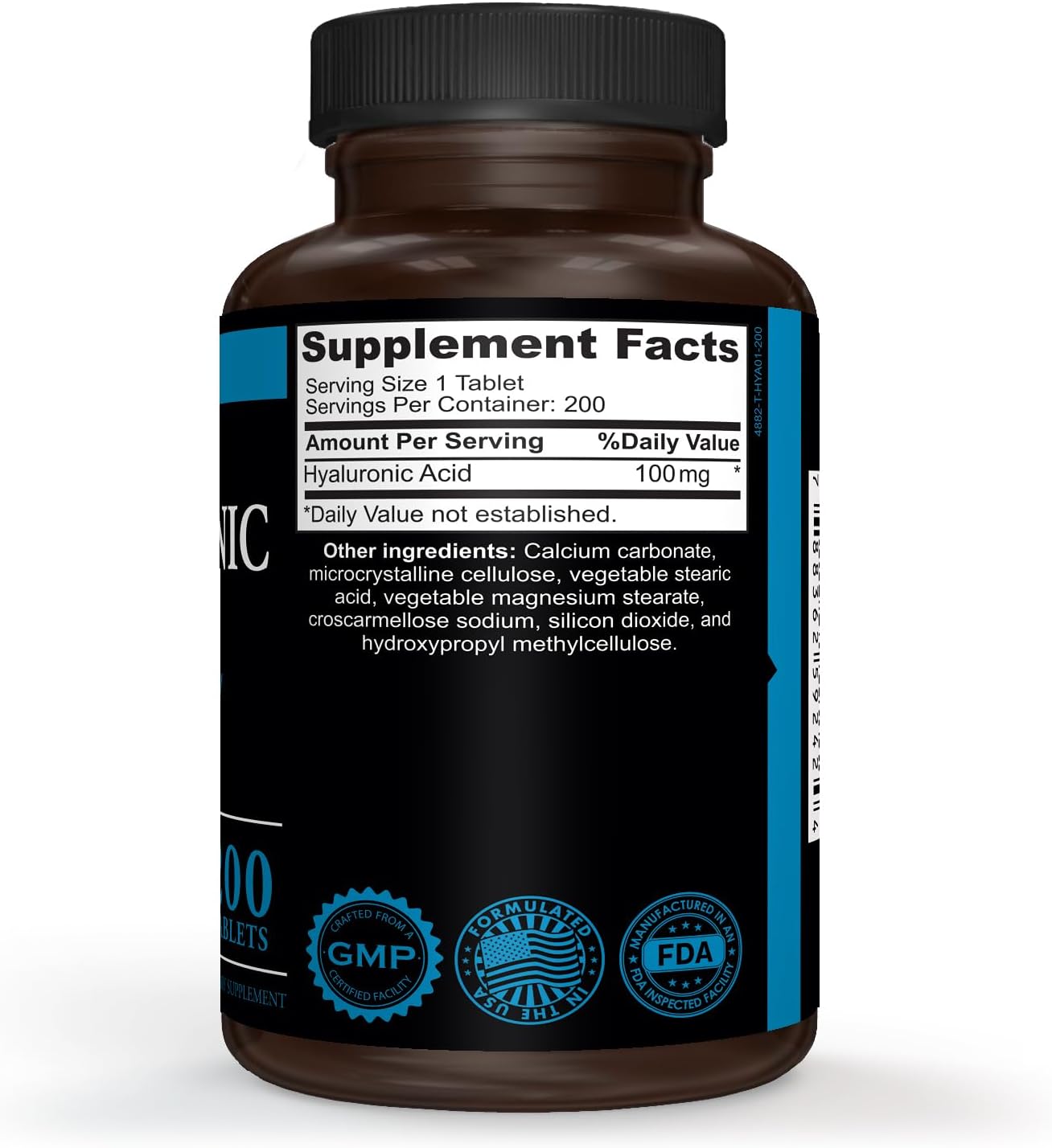 AMVILAB Hyaluronic Acid Tablets | 100 mg | Gluten Free & Non-GMO | 200 Supplement Capsules