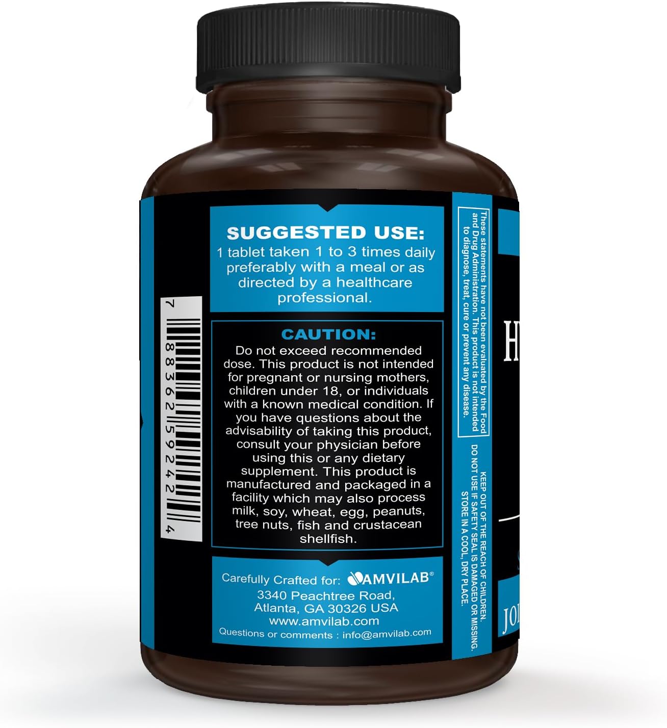 AMVILAB Hyaluronic Acid Tablets | 100 mg | Gluten Free & Non-GMO | 200 Supplement Capsules