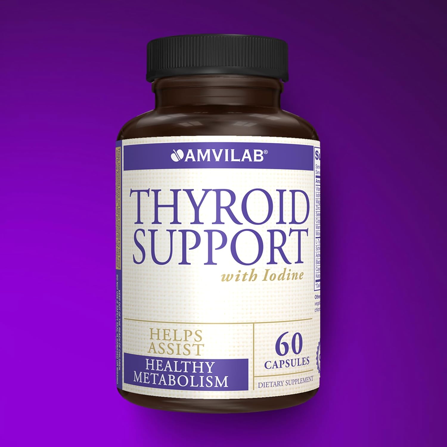AMVILAB Thyroid Support Capsules with Iodine, Vitamin B12 & More Essential Ingredients for Metabolism, Energy & Cognitive Health - 60 Count