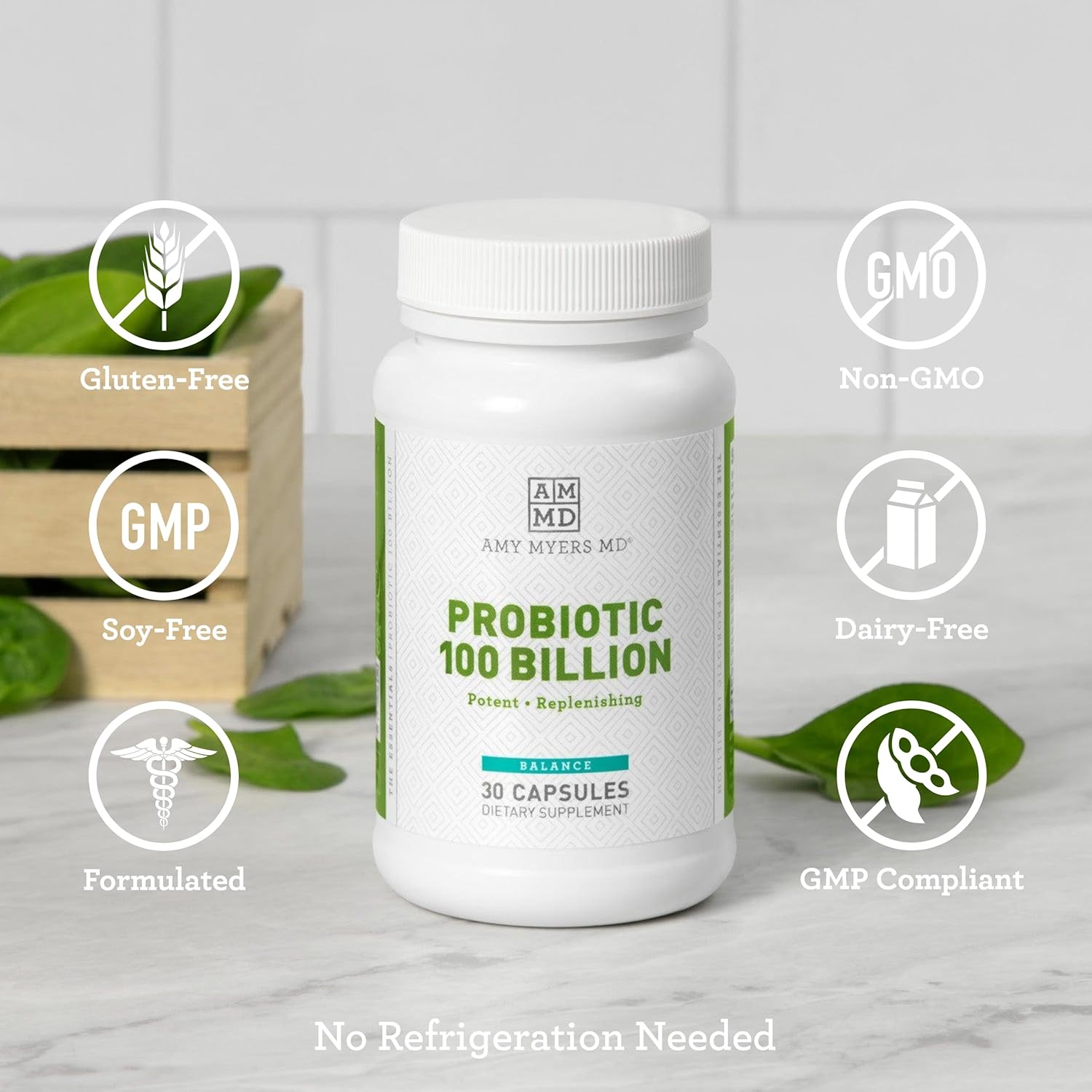 Amy Myers MD 100 Billion CFU Probiotics Capsules for Women & Men - Doctor Approved Strains for Healthy Digestion - 30 Day Supply - Gut Microbiome Support