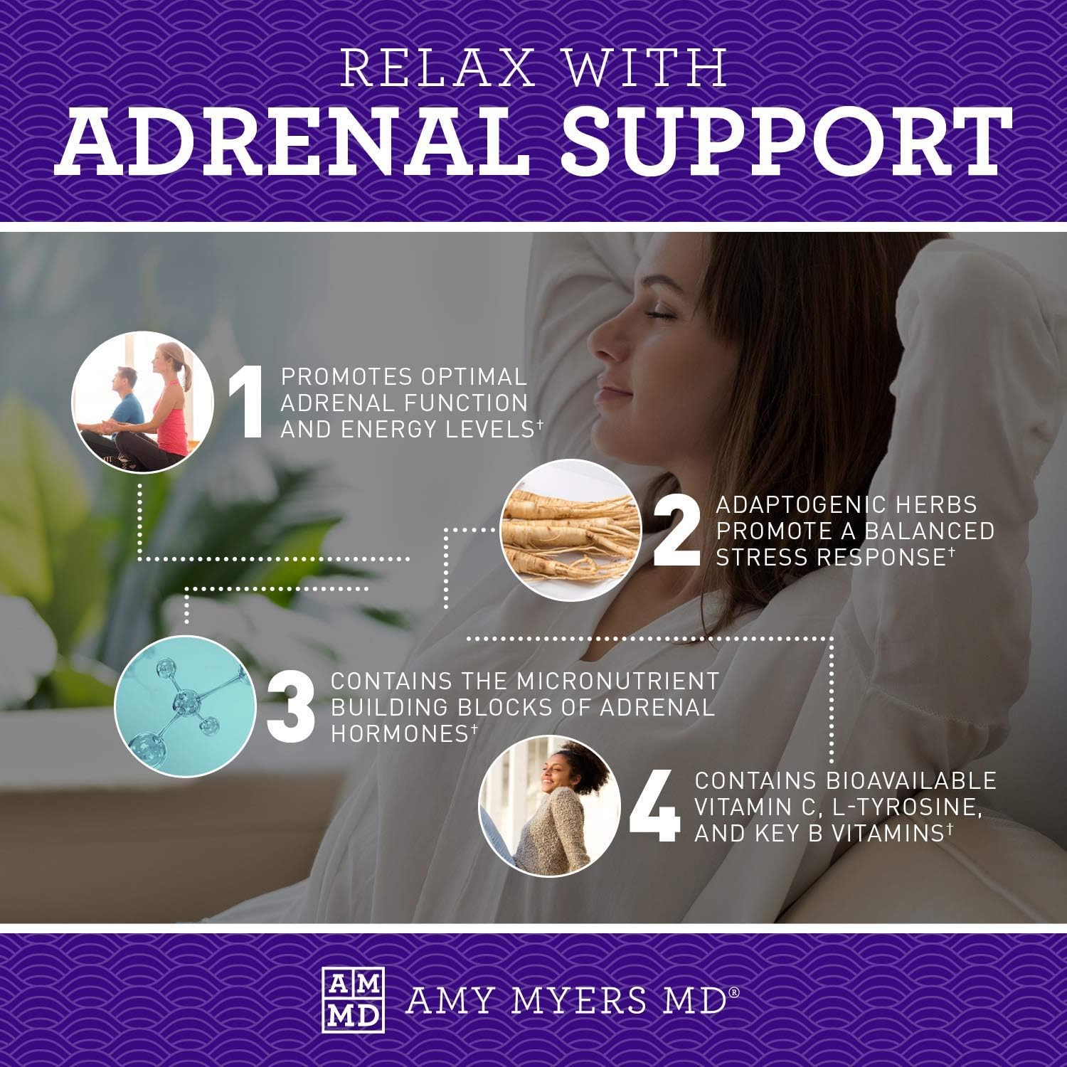 Amy Myers MD Adrenal Support Capsules - Natural Formula for Adrenal Fatigue, Cortisol & Stress Relief - Ashwagandha, Rhodiola Rosea, Vitamin C, B6 - 180 Count