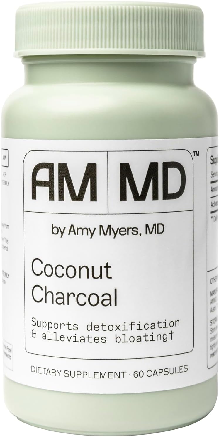 Amy Myers MD Coconut Charcoal Capsules - Natural Gas Relief & Toxin Support Supplement (60 Capsules)