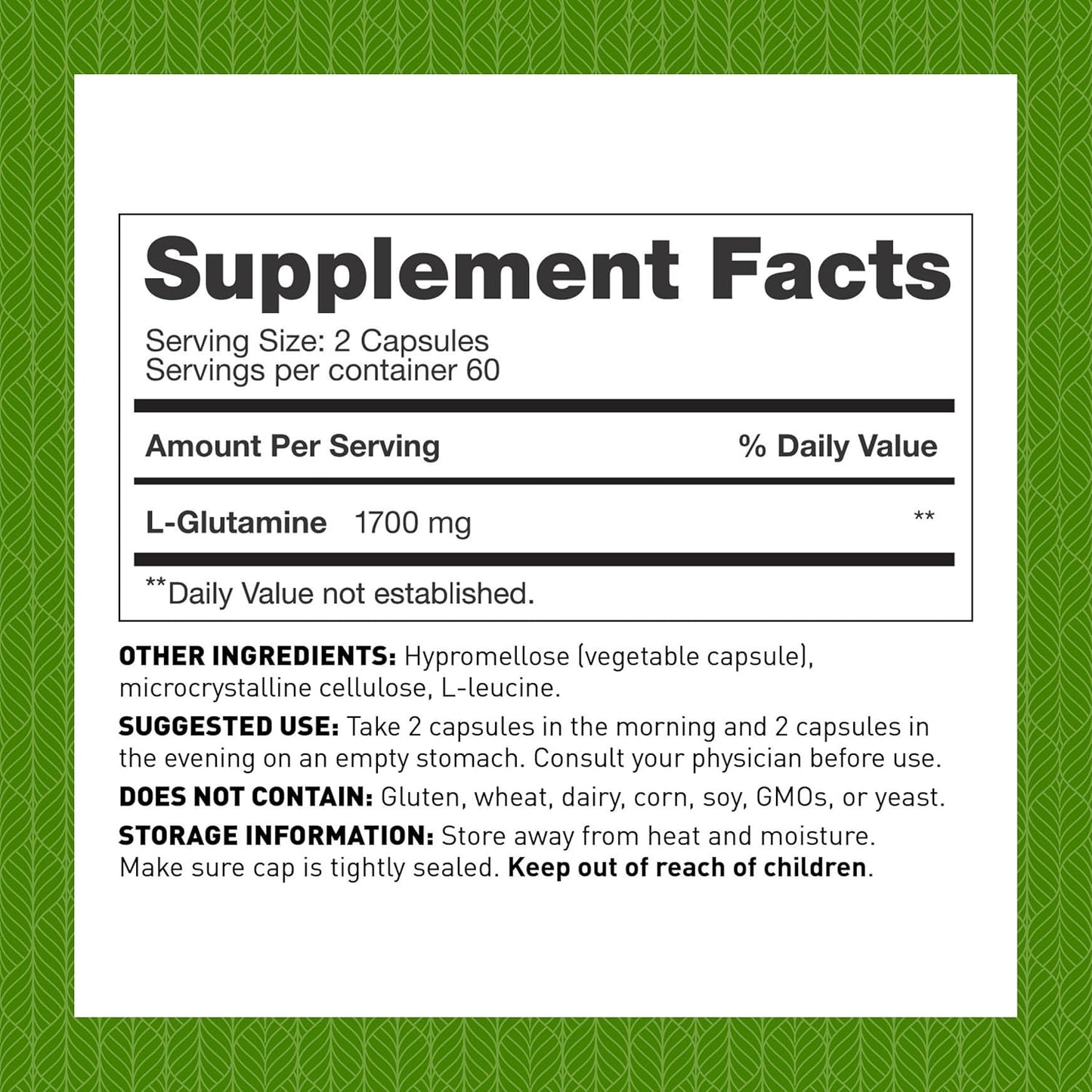 Amy Myers MD L Glutamine Capsules 1700mg for Sugar Cravings, Muscle Repair, Gut Health - Amino Acid for Leaky Gut, Digestion - Immune & Thyroid Support