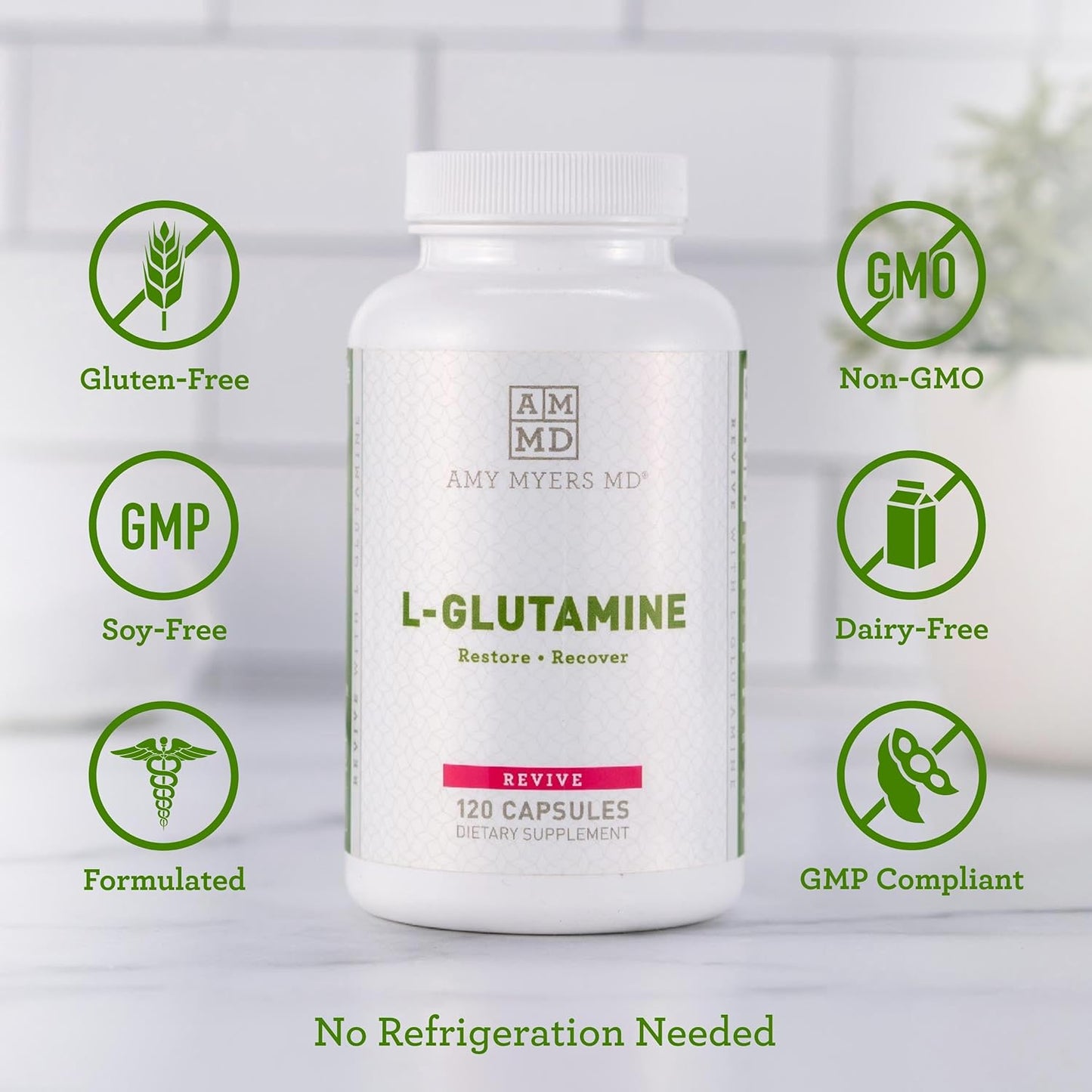 Amy Myers MD L Glutamine Capsules 1700mg for Sugar Cravings, Muscle Repair, Gut Health - Amino Acid for Leaky Gut, Digestion - Immune & Thyroid Support