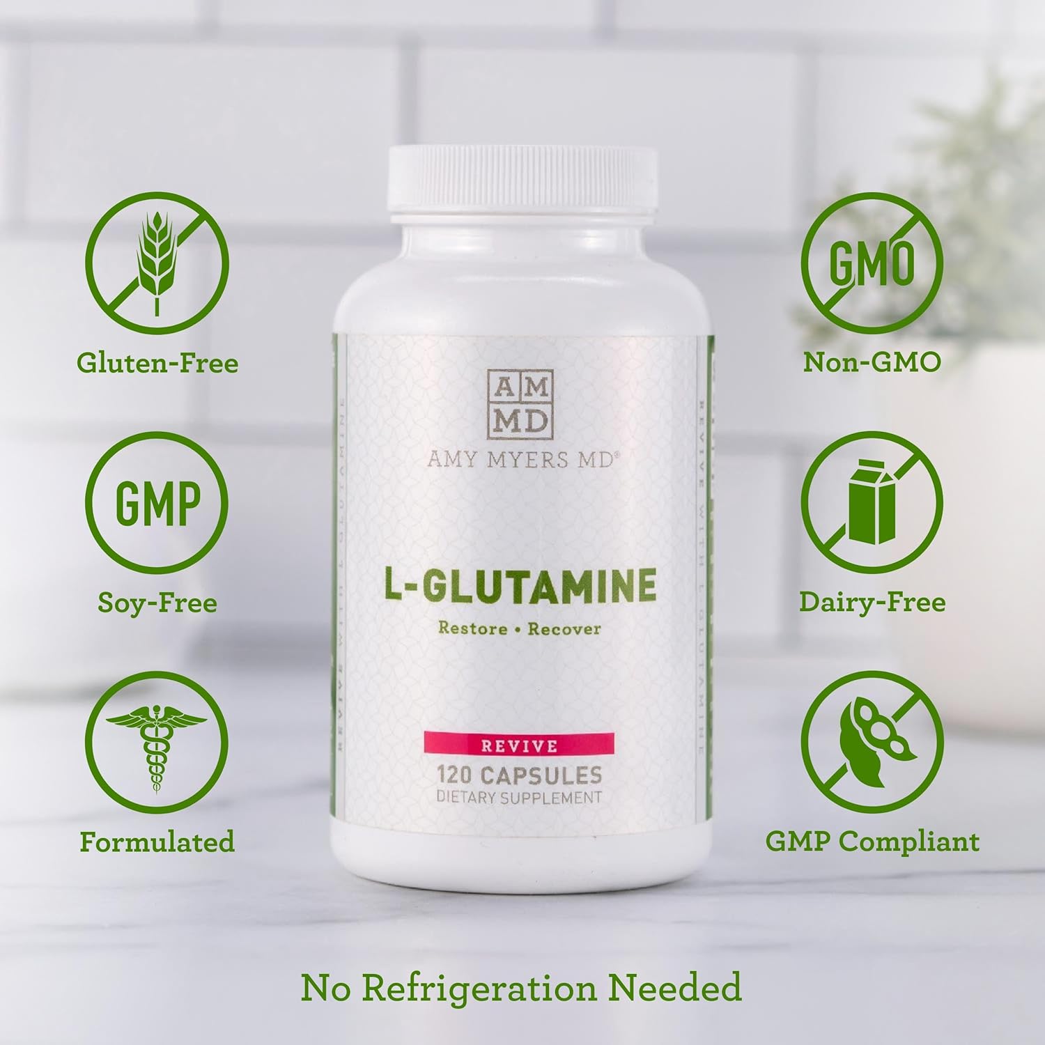 Amy Myers MD L Glutamine Capsules 1700mg for Sugar Cravings, Muscle Repair, Gut Health - Amino Acid for Leaky Gut, Digestion - Immune & Thyroid Support