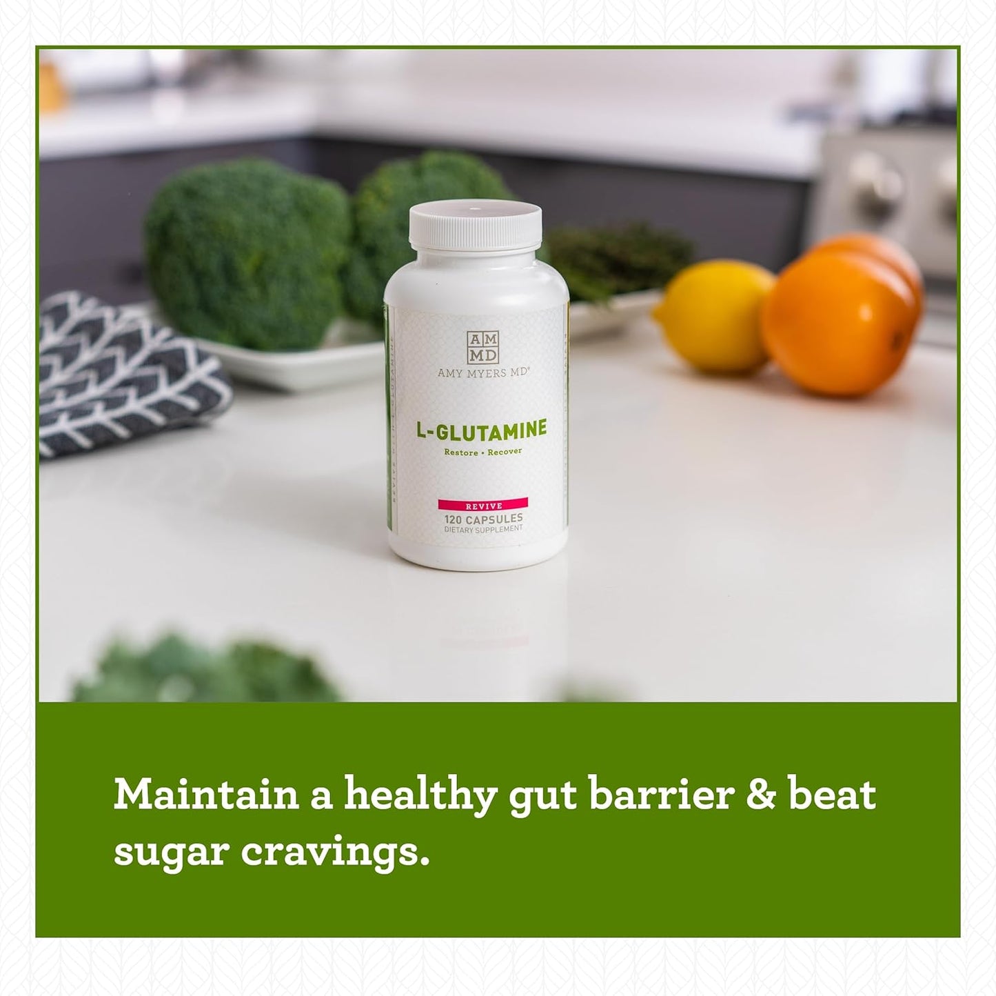 Amy Myers MD L Glutamine Capsules 1700mg for Sugar Cravings, Muscle Repair, Gut Health - Amino Acid for Leaky Gut, Digestion - Immune & Thyroid Support