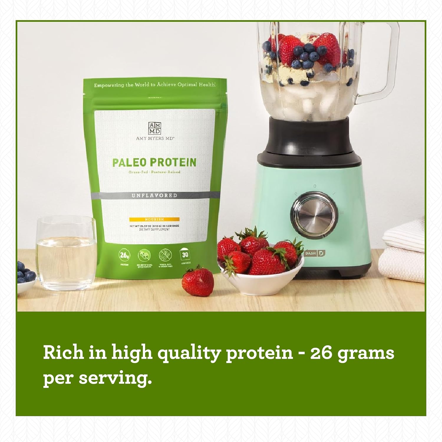 Amy Myers MD Pure Paleo Protein Powder - Grass-Fed, Hormone-Free, Non-GMO - Ideal for Keto & Paleo Diets - Unflavored - 28.57 oz