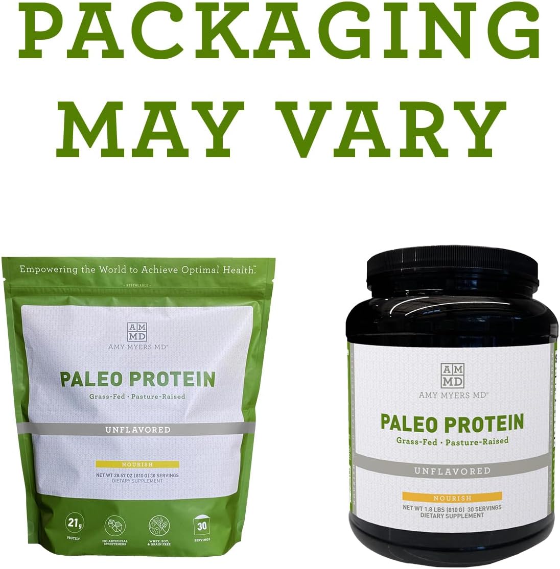 Amy Myers MD Pure Paleo Protein Powder - Grass-Fed, Hormone-Free, Non-GMO - Ideal for Keto & Paleo Diets - Unflavored - 28.57 oz