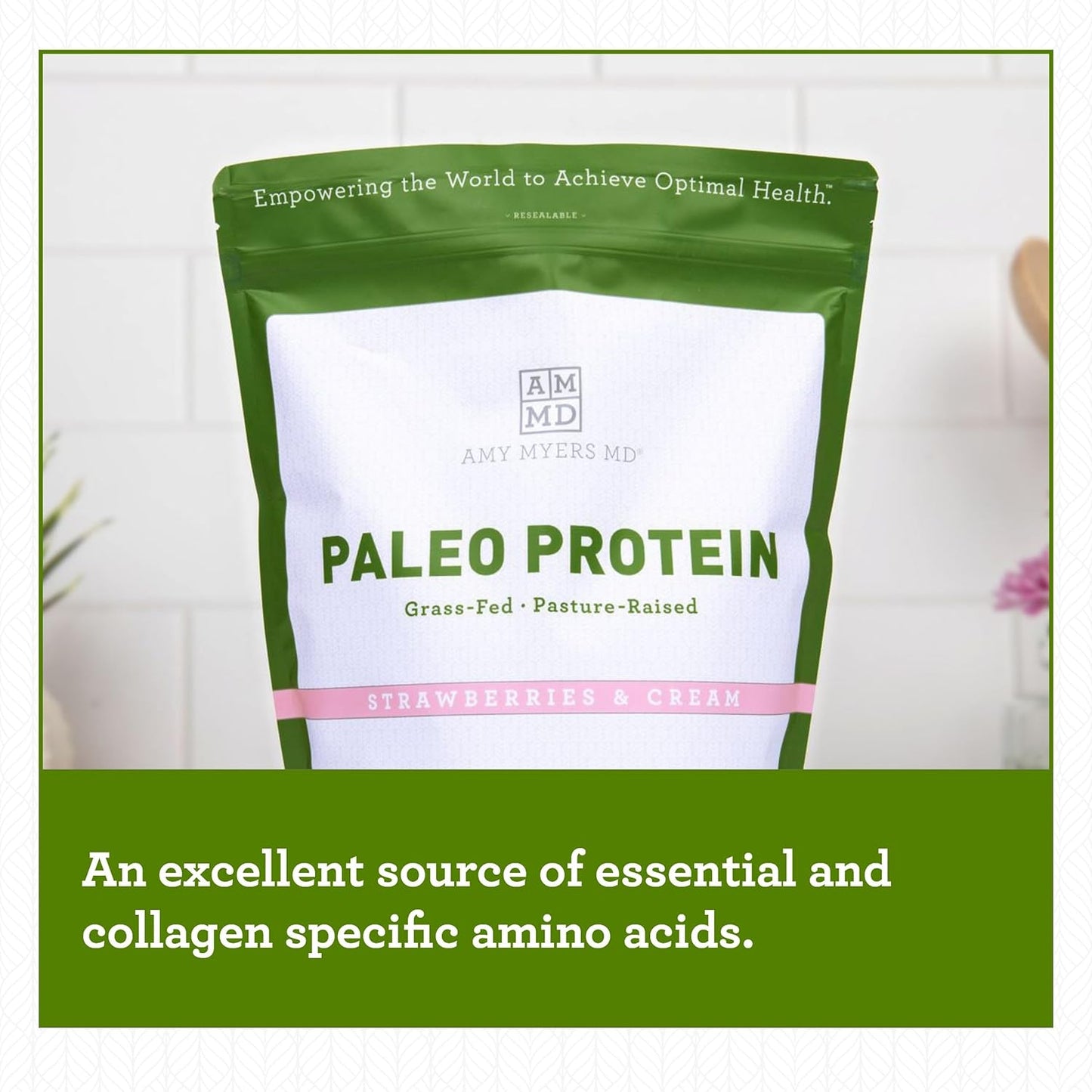 Amy Myers MD Pure Paleo Protein Powder - Strawberries & Cream Flavor - Grass Fed, Pasture Raised, Hormone & GMO Free - Ideal for Keto and Paleo - 29.31 oz