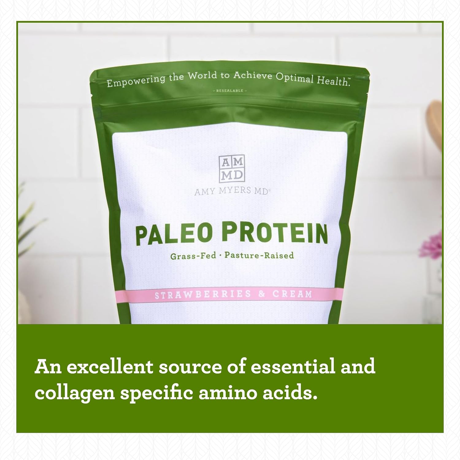 Amy Myers MD Pure Paleo Protein Powder - Strawberries & Cream Flavor - Grass Fed, Pasture Raised, Hormone & GMO Free - Ideal for Keto and Paleo - 29.31 oz