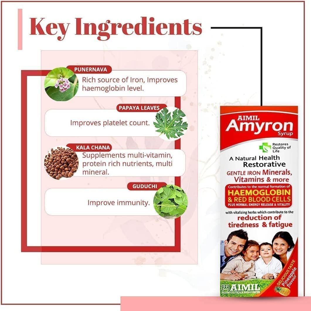 Amyron Multivitamin Syrup for Men & Women | 34 Ingredients | Decrease Fatigue | Boost Haemoglobin - 200 ML (3 Pack)