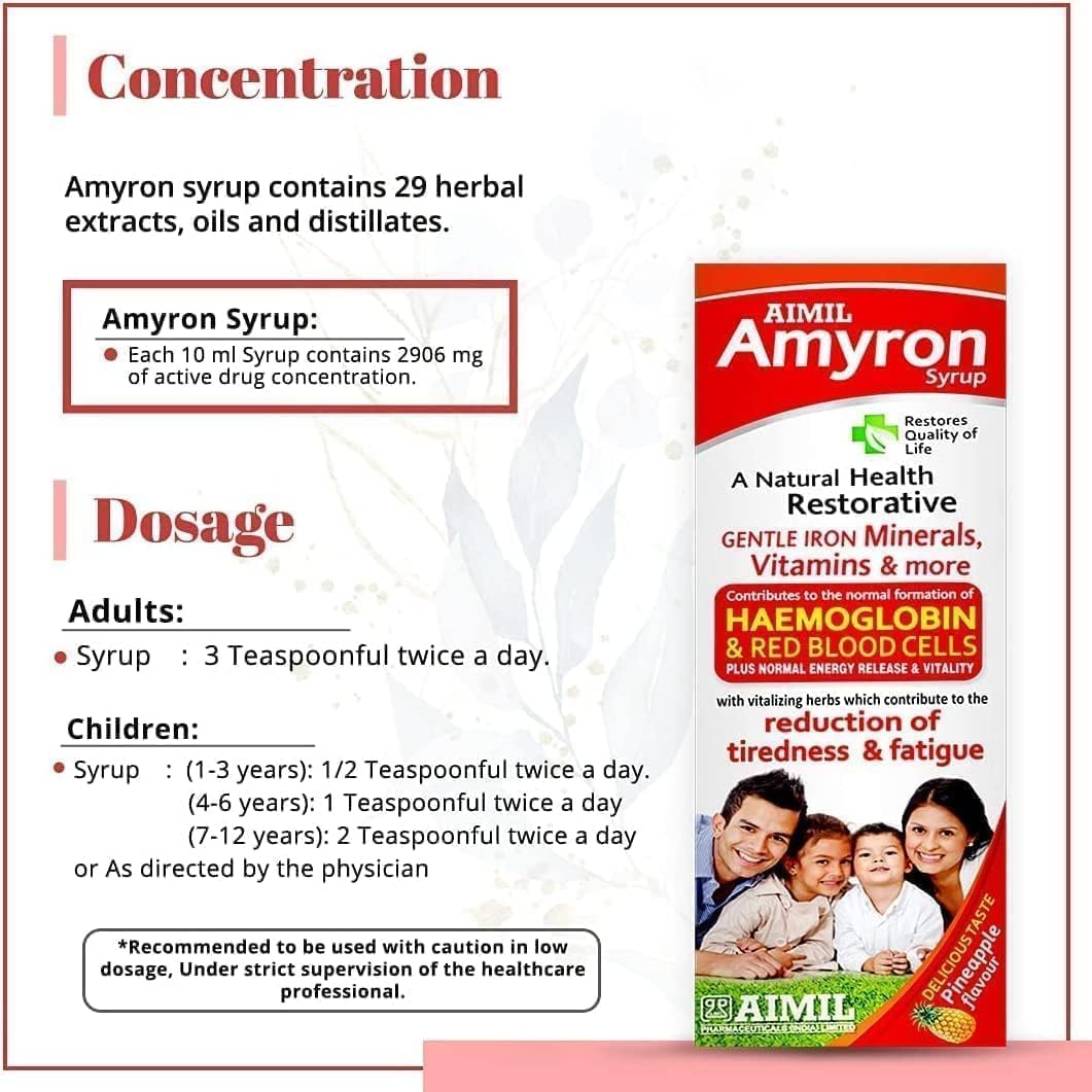 Amyron Multivitamin Syrup for Men & Women | 34 Ingredients | Decrease Fatigue | Boost Haemoglobin - 200 ML (3 Pack)