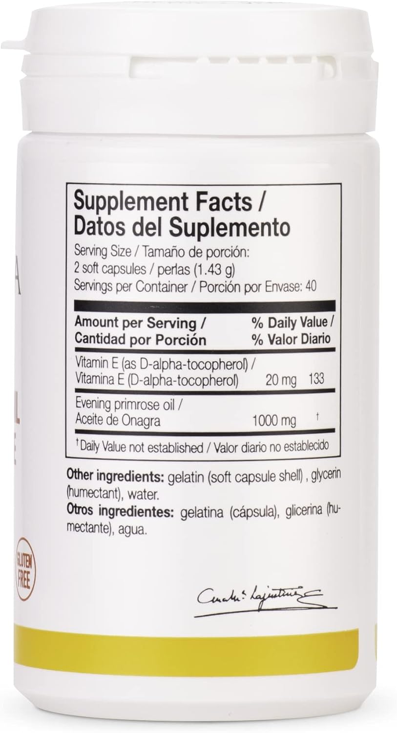 Ana Maria Lajusticia Evening Primrose Oil + Vitamin E Soft Capsules - 80 Pack, 1000mg - Gluten, Lactose, and Sugar Free - All Natural Supplement