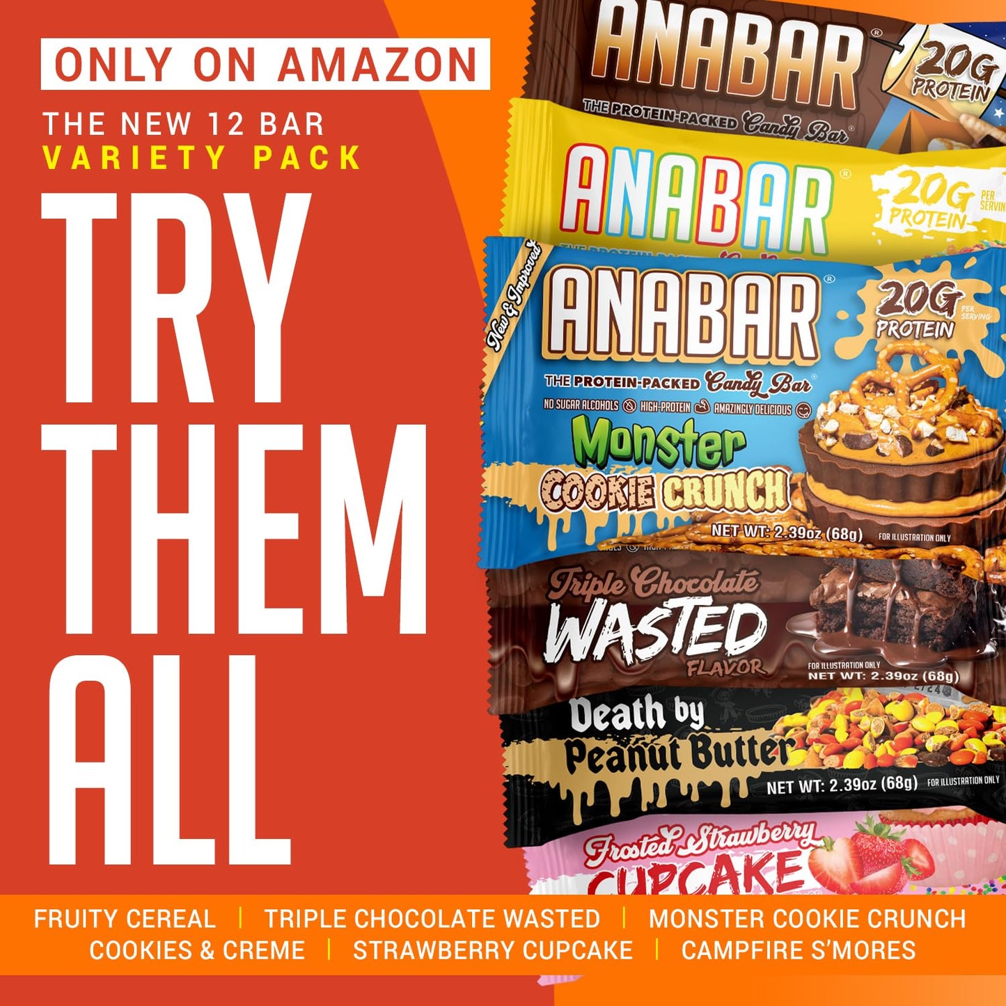 Anabar Protein Bar Variety Pack - 12 Bars, 20g Protein, Real Food, No Sugar Alcohols, Delicious Taste