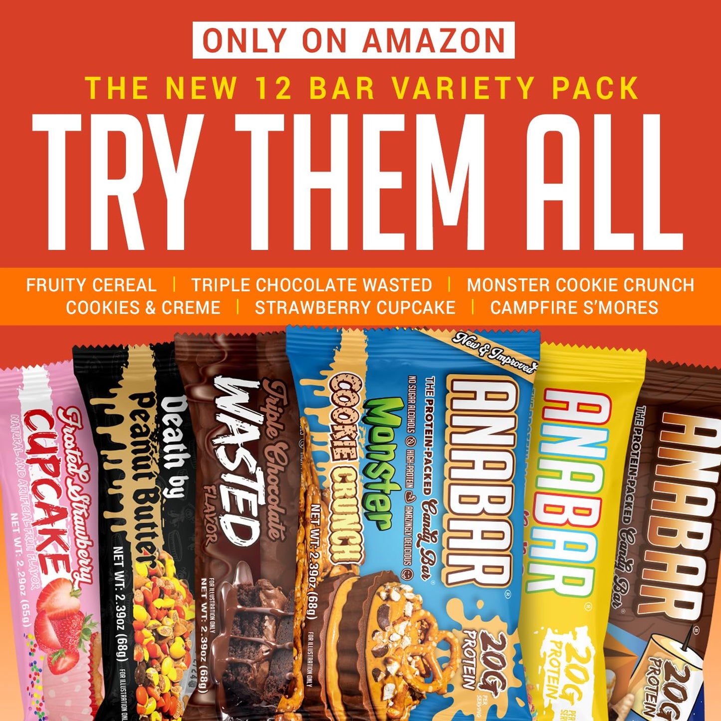 Anabar Protein Bar Variety Pack - 12 Bars, 20g Protein, Real Food, No Sugar Alcohols, Delicious Taste